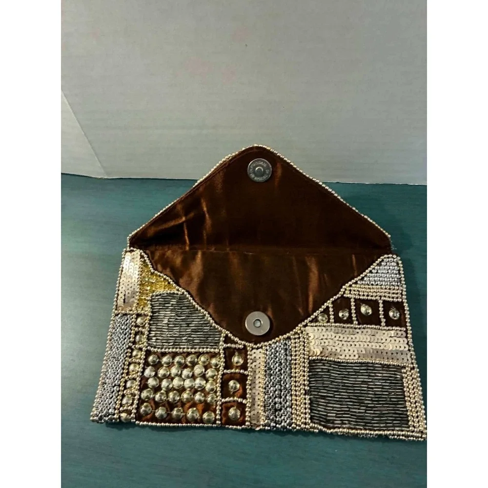 Vintage Envelope Clutch Purse Womens Multicolor Beaded Sequin Patchwork Evening